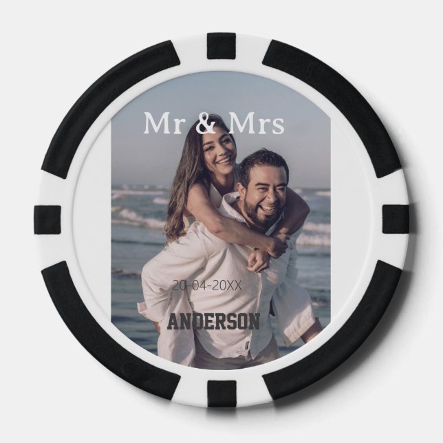 Mr & Mrs add family name photo date wedding family Poker Chips (Front)