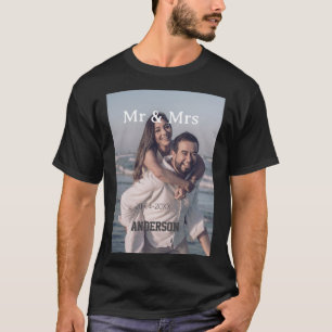 Mr & Mrs add family name photo date wedding family T-Shirt