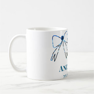 Mr & Mrs add name date wedding favour bow blue gre Coffee Mug