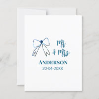 Mr & Mrs add name date wedding favour bow blue gre