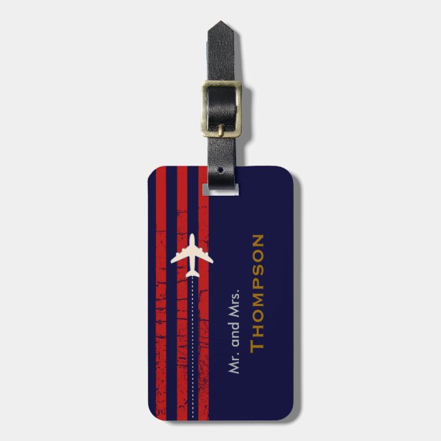 Mr & Mrs aeroplane travel customisable name Luggage Tag (Front Vertical)