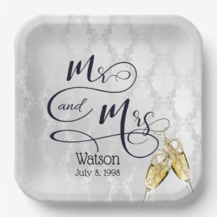 Mr & Mrs. Anniversary Champagne Toast Paper Plate
