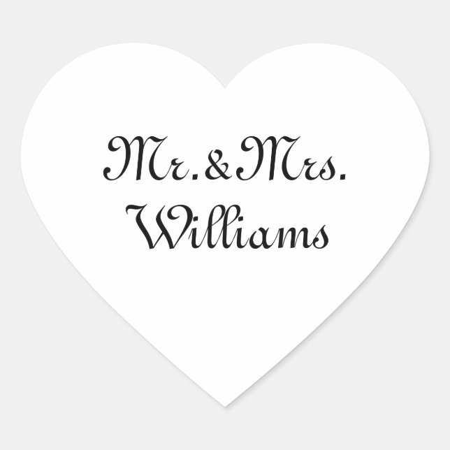 Mr. & Mrs. black white custom script name elegant Heart Sticker (Front)