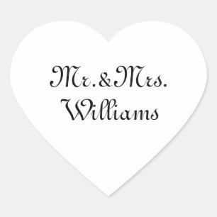 Mr. & Mrs. black white custom script name elegant Heart Sticker