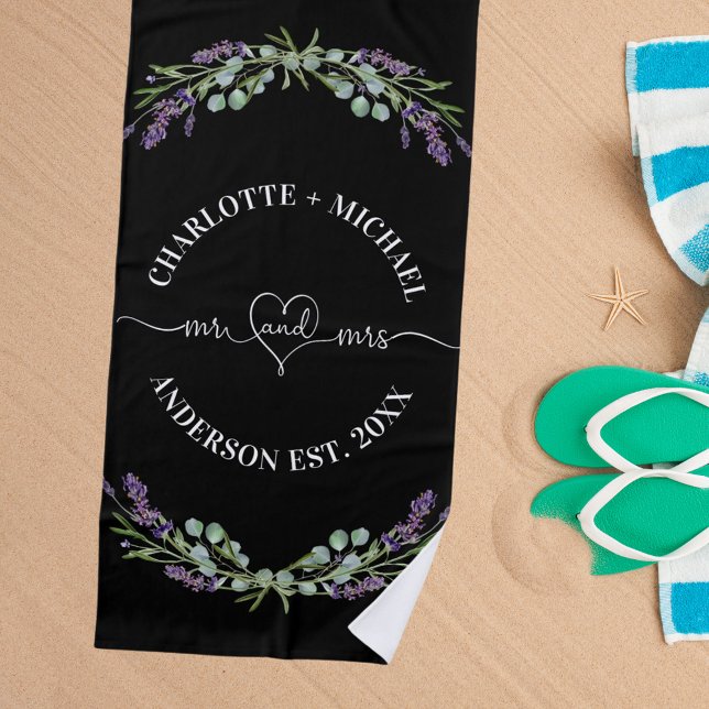 Mr mrs black white newlyweds lavender beach towel (Creator Uploaded)