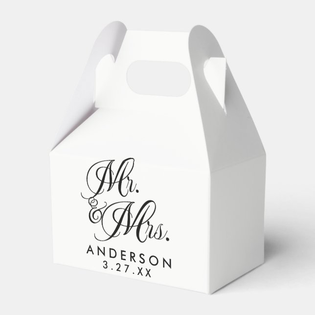 Mr. & Mrs. Black White Wedding Engagement Favour Favour Box (Front Side)