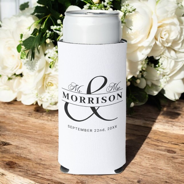  Mr Mrs Black White Wedding Favour Seltzer Can Cooler (Creator Uploaded)