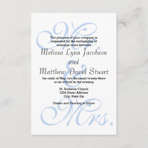 Mr. & Mrs. Blue - 3x5 Wedding Invitation