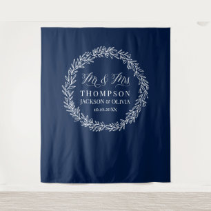 Mr & Mrs Blue elegant wedding banner Tapestry