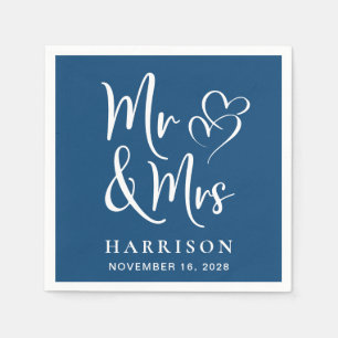 Mr Mrs Blue Wedding Reception Napkin