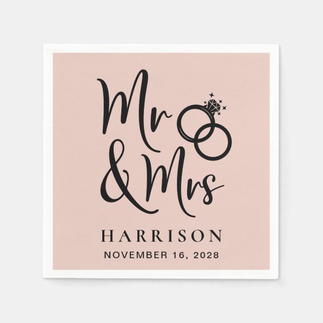 Mr Mrs Blush Pink Wedding Napkin (Front)