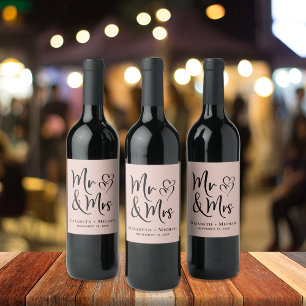 Mr Mrs Blush Pink Wedding Wine Label
