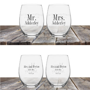 Mr. Mrs. Bride Groom Wedding Customised Stemless Wine Glass