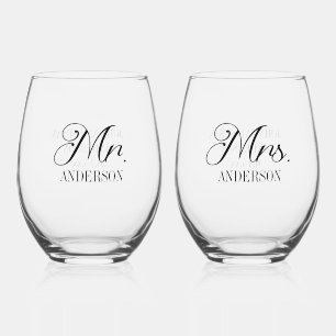 Mr. Mrs. Bride Groom Wedding Reception Customised Stemless Wine Glass