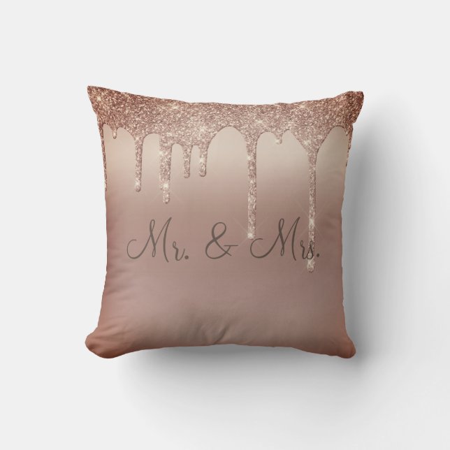 Mr. & Mrs Bronze Glitter Wedding Keepsake Elegant Cushion (Front)
