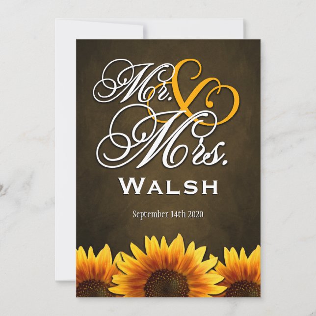 Mr & Mrs Brown Sunflower Wedding Invitations (Front)