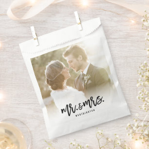 Mr & Mrs Brush Calligraphy Photo Wedding Favour Ba Bag