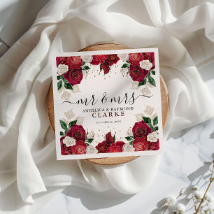 Mr & Mrs Burgundy & White Floral Elegant Wedding  Napkin