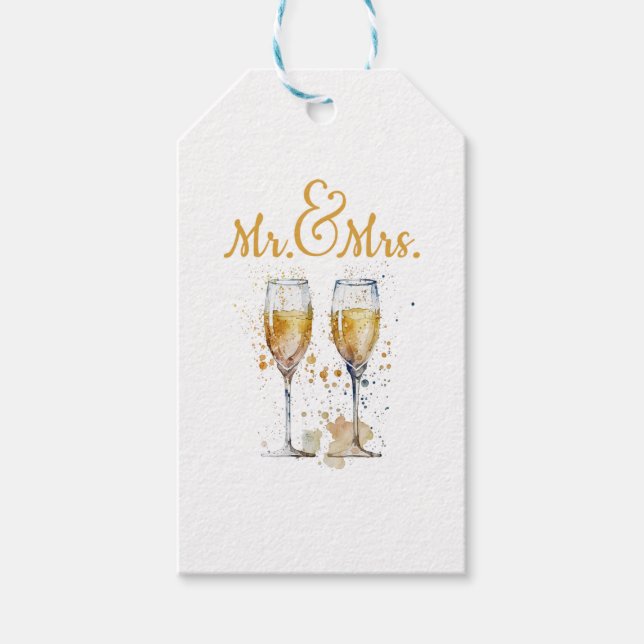 Mr. & Mrs. Champagne Celebration Gift Tags (Front)