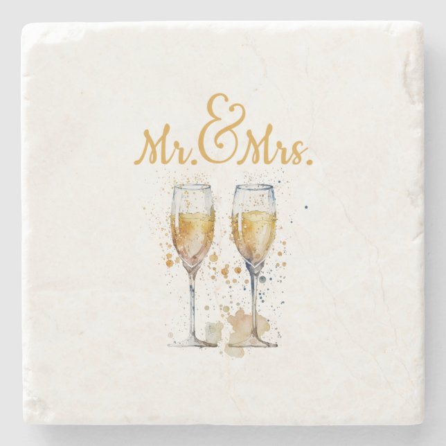 Mr. & Mrs. Champagne Celebration Stone Coaster (Front)