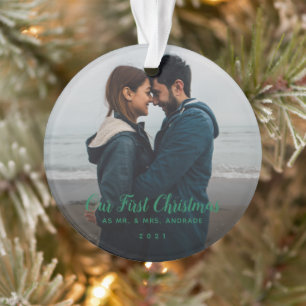 Mr Mrs Christmas First Married Double Sided Photo Ornament