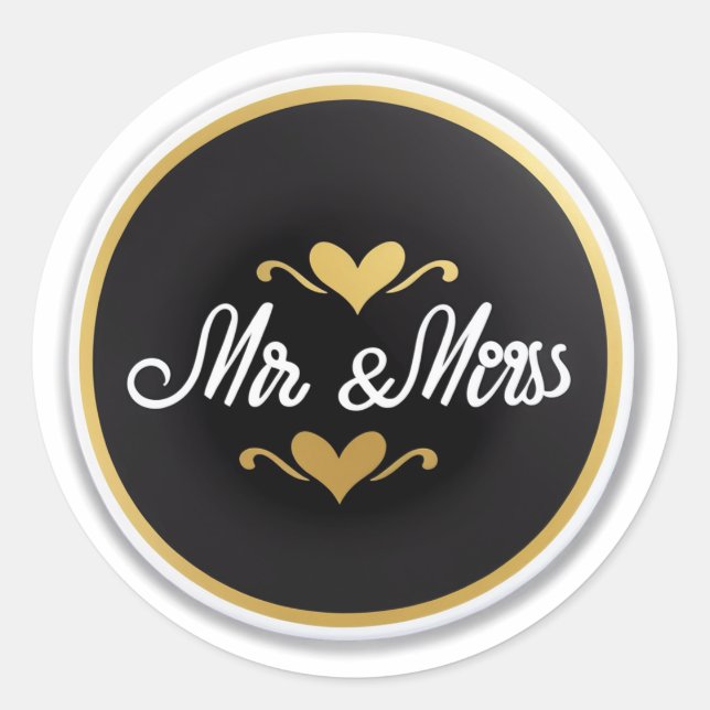 Mr. & Mrs. Classic Round Sticker (Front)
