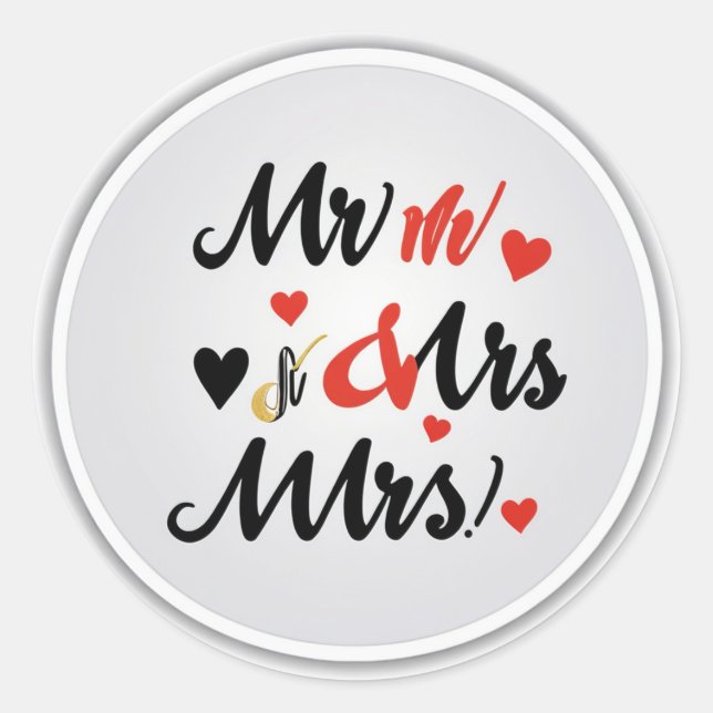 Mr. & Mrs. Classic Round Sticker (Front)
