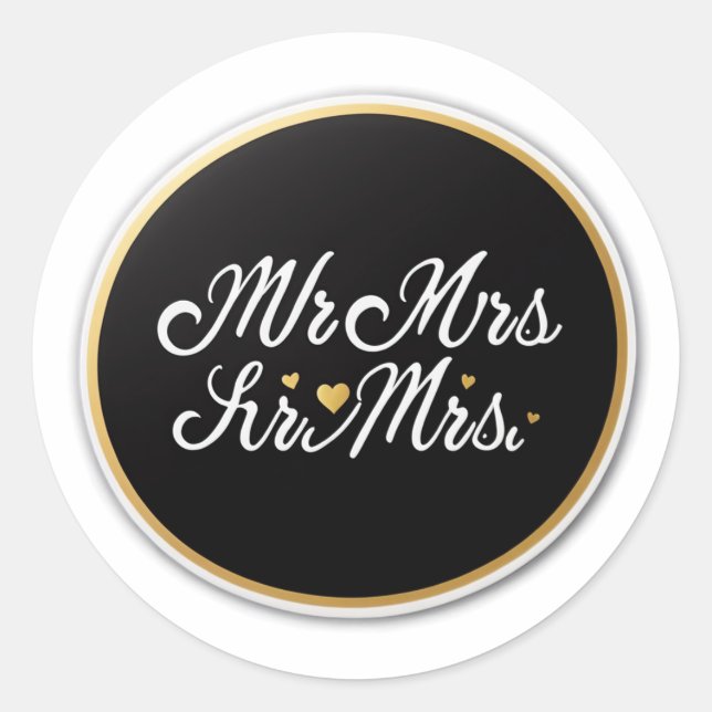 Mr. & Mrs. Classic Round Sticker (Front)