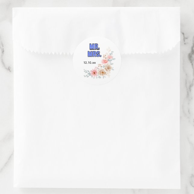 Mr. & Mrs. Classic Round Sticker (Bag)