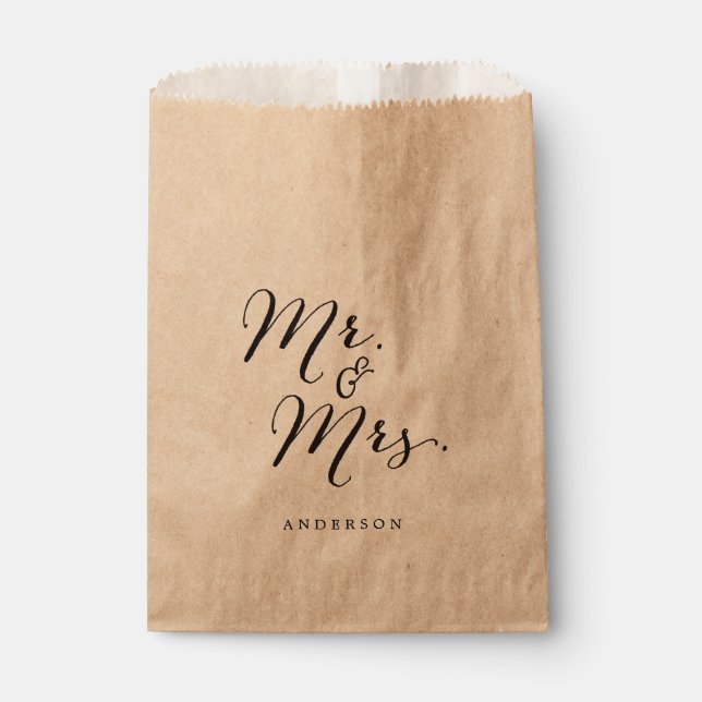 Mr & Mrs Classic Script Calligraphy Name Wedding Favour Bag (Front)