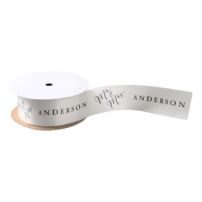 Mr & Mrs Classic Script Calligraphy Name Wedding Satin Ribbon (Spool)