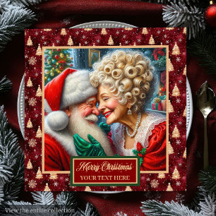 Mr. & Mrs. Claus Holiday Napkins Red Gold Green