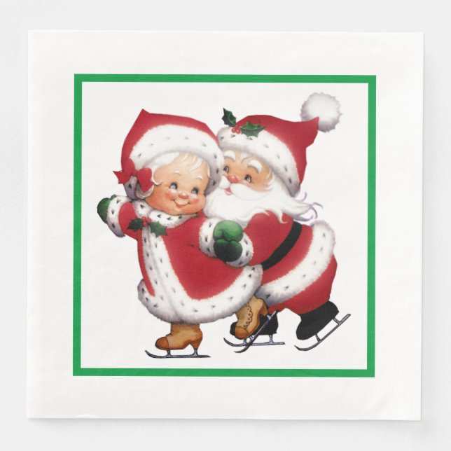 Mr. & Mrs. Claus Ice skating  Napkin (Front)