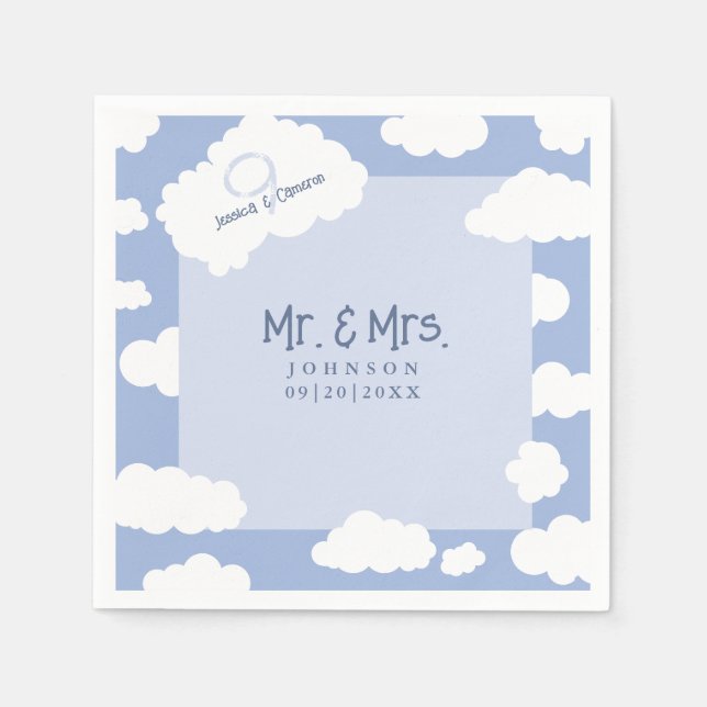 Mr & Mrs Cloud Nine 9 Cute Whimsical Wedding Party Napkin (Front)