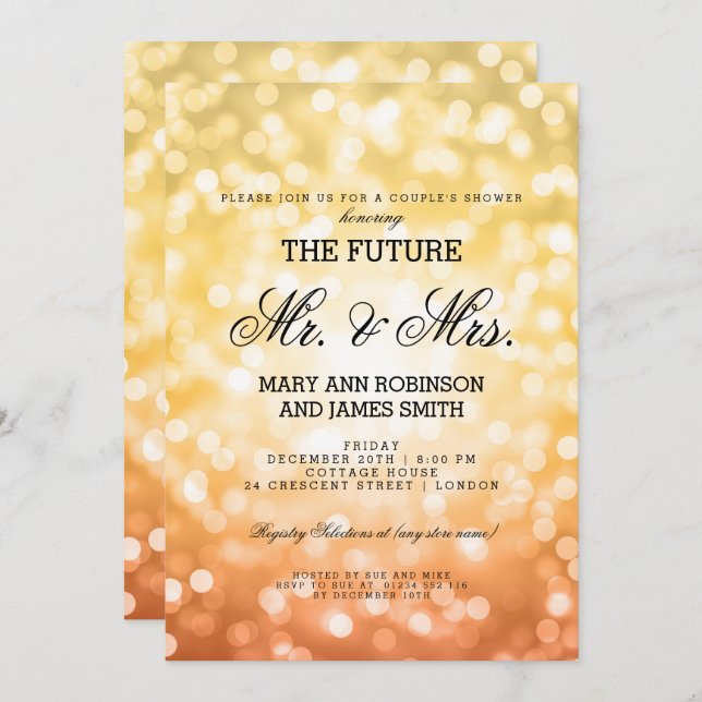 Mr Mrs Couples Shower Autumn / Fall Bokeh Lights Invitation (Front/Back)