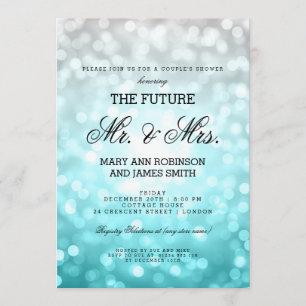 Mr Mrs Couples Shower Beach Ombre Bokeh Lights Invitation