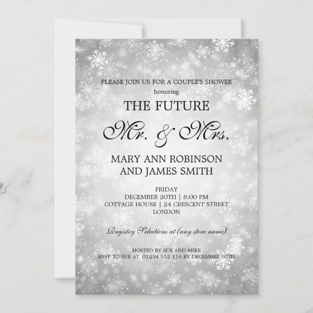 Mr Mrs Couples Shower Silver Winter Wonderland Invitation (Front)