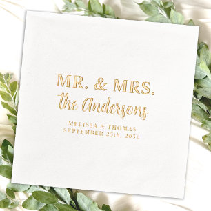 Mr & Mrs Custom Photo Modern Gold Elegant Wedding Foil Napkins