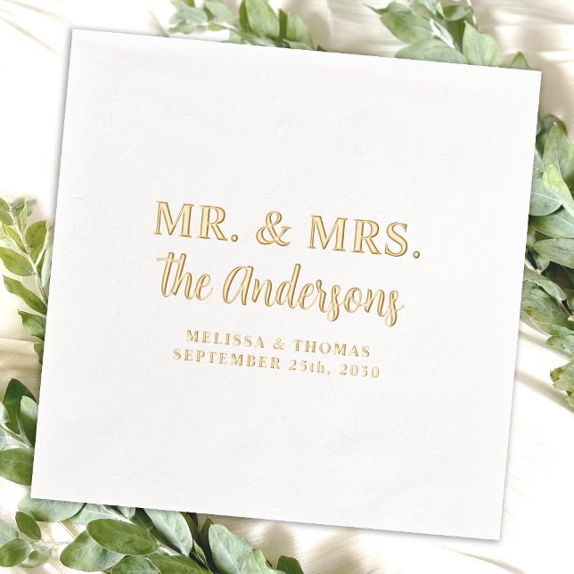 Mr & Mrs Custom Photo Modern Gold Elegant Wedding Foil Napkins (Creator Uploaded)