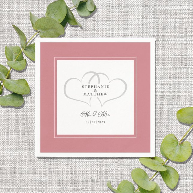 Mr. & Mrs. Dusty Rose Elegant Wedding Chic Hearts Napkin (Creator Uploaded)