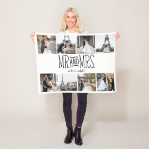 Mr. & Mrs. Eight Photo Hand Lettered Custom Fleece Blanket