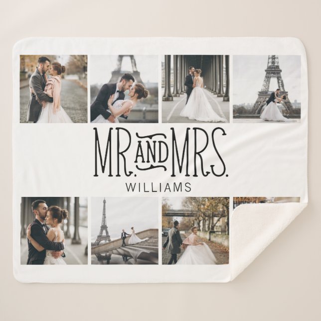 Mr. & Mrs. Eight Photo Hand Lettered Custom Sherpa Blanket (Front (Horizontal))