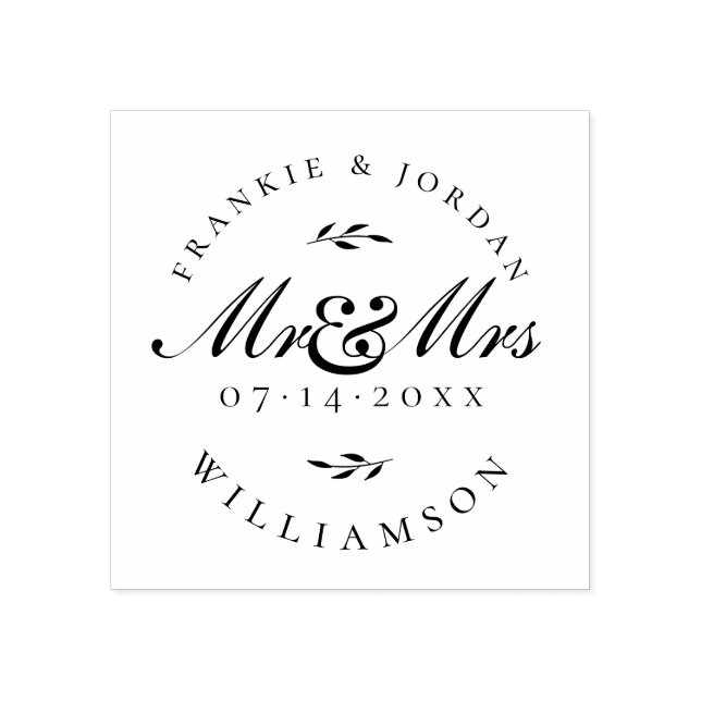Mr & Mrs | Elegant Calligraphy Script Wedding Date Rubber Stamp (Imprint)