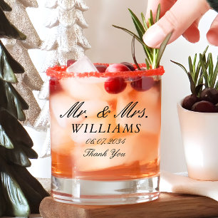 Mr Mrs Elegant Custom Wedding Thank You Whiskey Glass