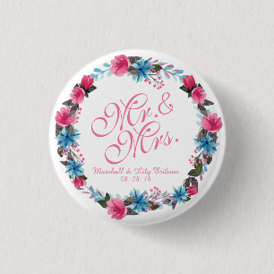 Mr. & Mrs. Elegant Floral Wedding Button