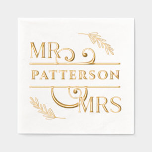 Mr & Mrs Elegant Floral Wedding Foil Napkins