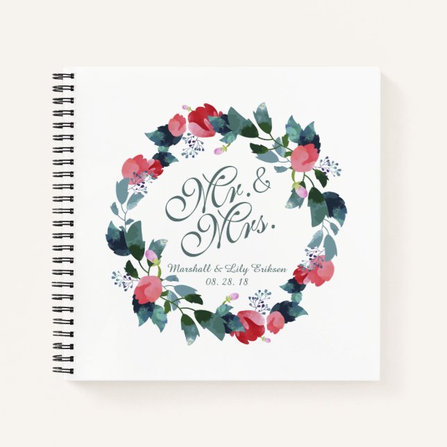 Mr. & Mrs. Elegant Floral Wedding | Guestbook Notebook (Front)
