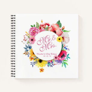 Mr. & Mrs. Elegant Floral Wedding   Guestbook Notebook