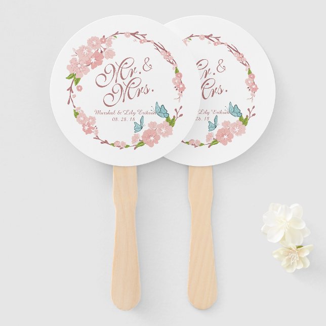 Mr. & Mrs. Elegant Floral Wedding | Hand Fan (Front and Back)