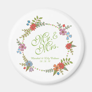 Mr. & Mrs. Elegant Floral Wedding   Magnet